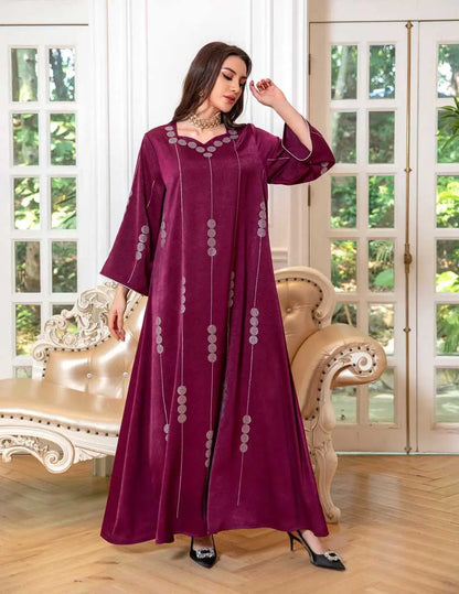 Robe Eid Hotfix Strass Satin Jalabiya Caftan Kaftan Robe