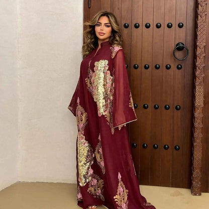 Robe de l'Aïd à paillettes et broderies pour femme, caftan, robe jalabiya