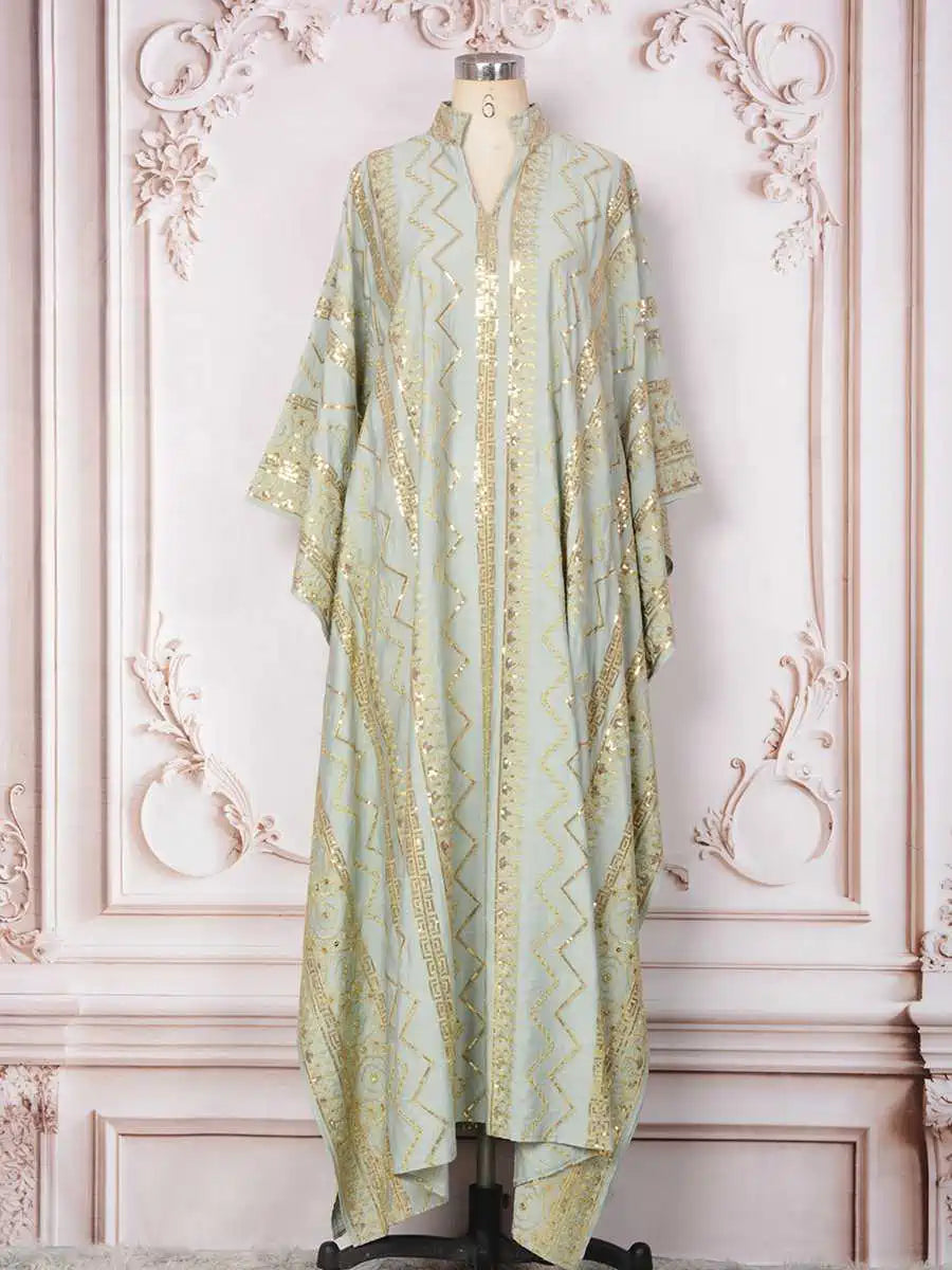 Eid Sequins Embroidered Batwing Sleeve Farasha Caftan Kaftan Dress #25381