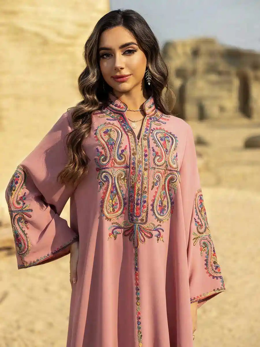 Robe caftan froissée brodée en corde pour l'Aïd #25458