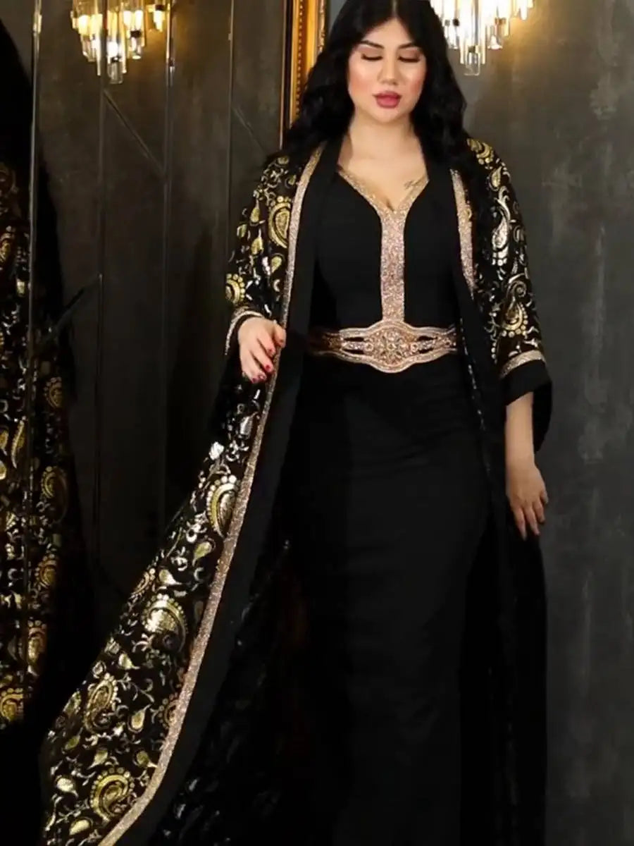 Robe de l'Aïd bronzante 2 pièces pour femmes musulmanes, caftan, robe caftan avec robe intérieure sans manches
