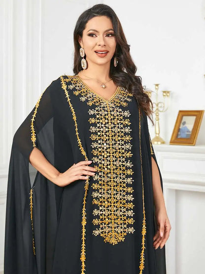 Robe de l'Aïd en mousseline de soie brodée pour femme musulmane, caftan