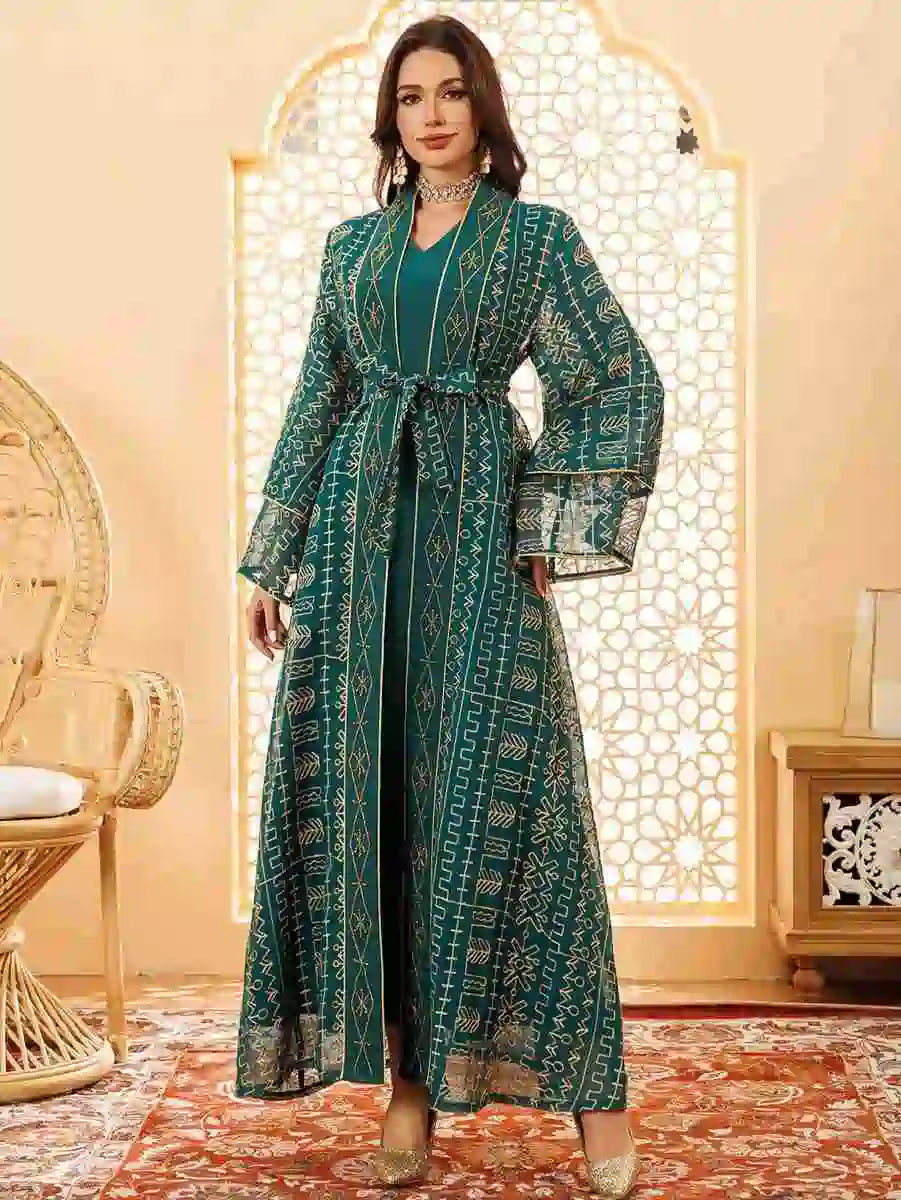 2 Pieces Set Eid Doris Caftan Kaftan Dress With Inner Sleeveless Dress #24445