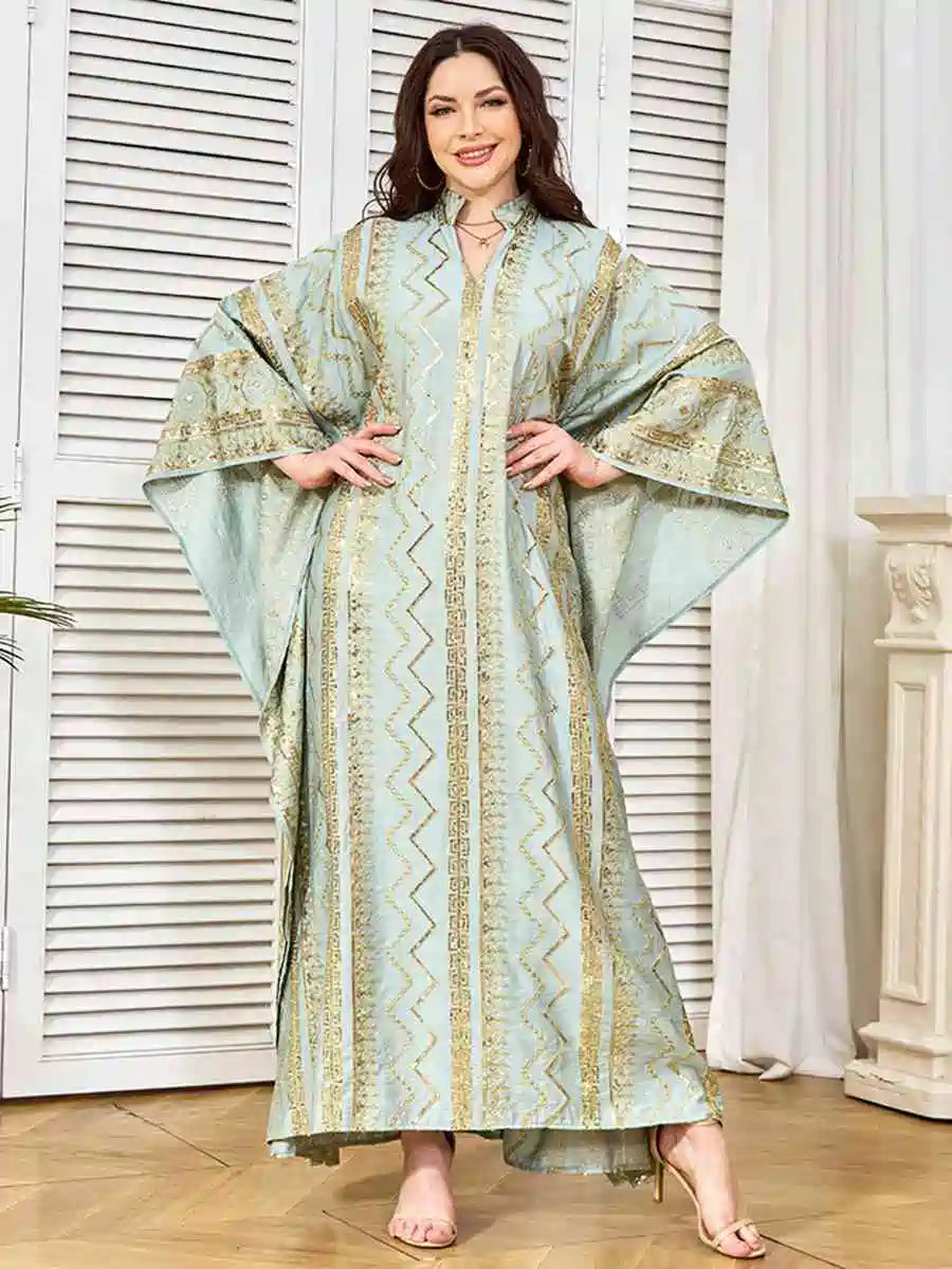 Eid Sequins Embroidered Batwing Sleeve Farasha Caftan Kaftan Dress #25381