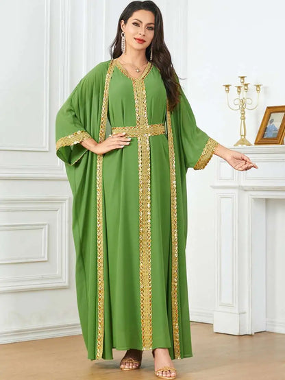 Robe en mousseline de soie 2 pièces pour l'Aïd, caftan, robe caftan avec robe intérieure sans manches