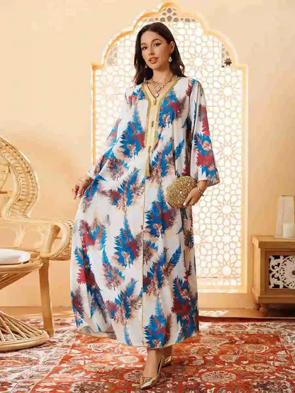 Hotfix Rhinestone Printed Eid Caftan Kaftan Dress #24434