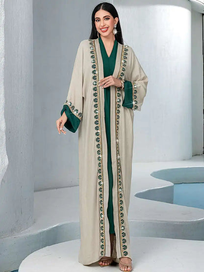 Ensemble 2 pièces pour l'Aïd, caftan avec bordure en dentelle, robe caftan #255233