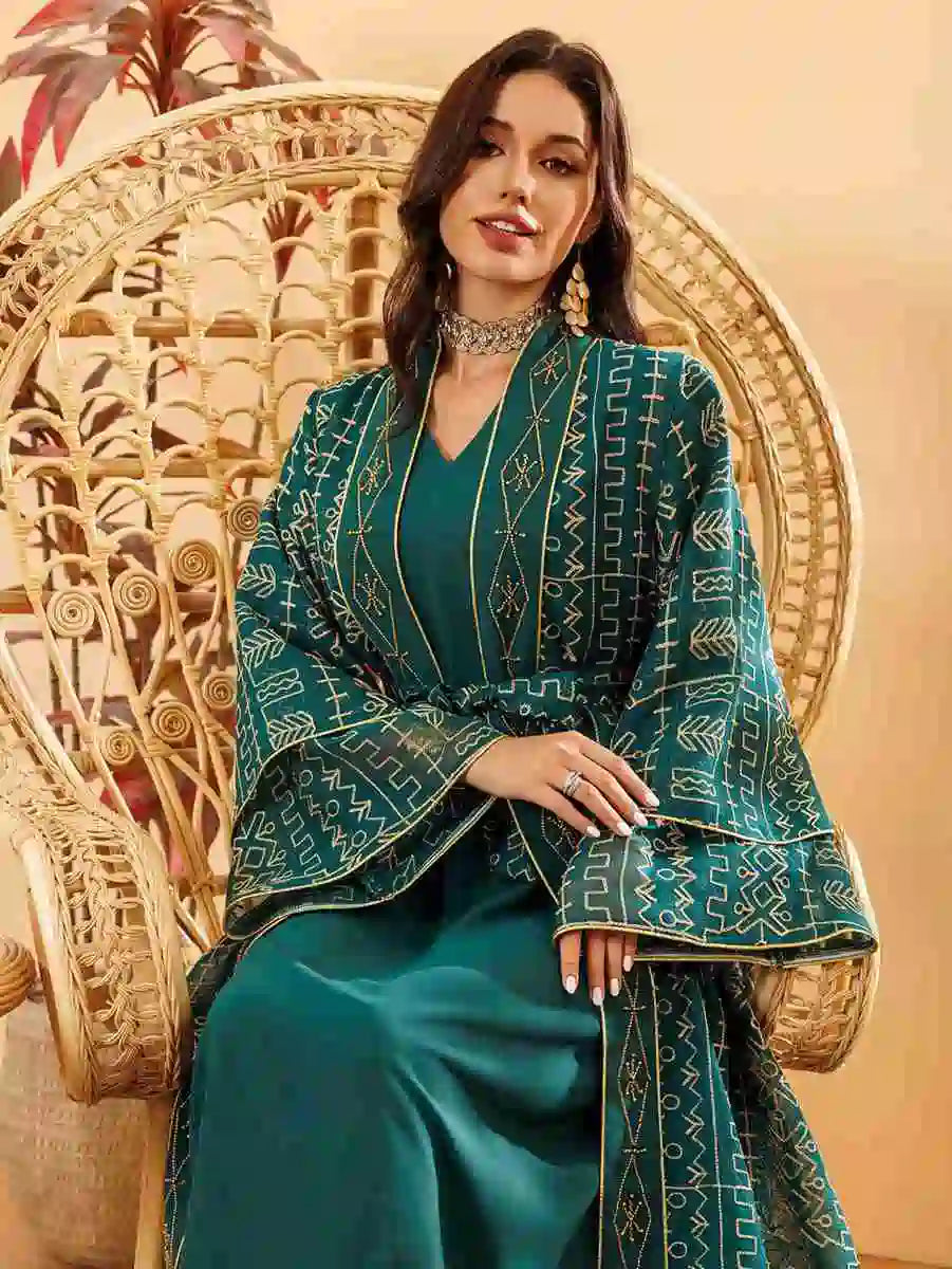 2 Pieces Set Eid Doris Caftan Kaftan Dress With Inner Sleeveless Dress #24445