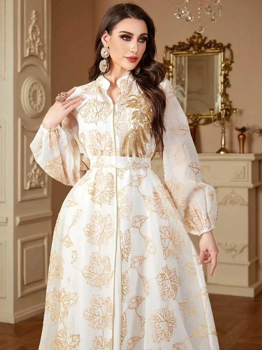 Ensemble 2 pièces de robe brodée Eid Caftan avec robe intérieure sans manches