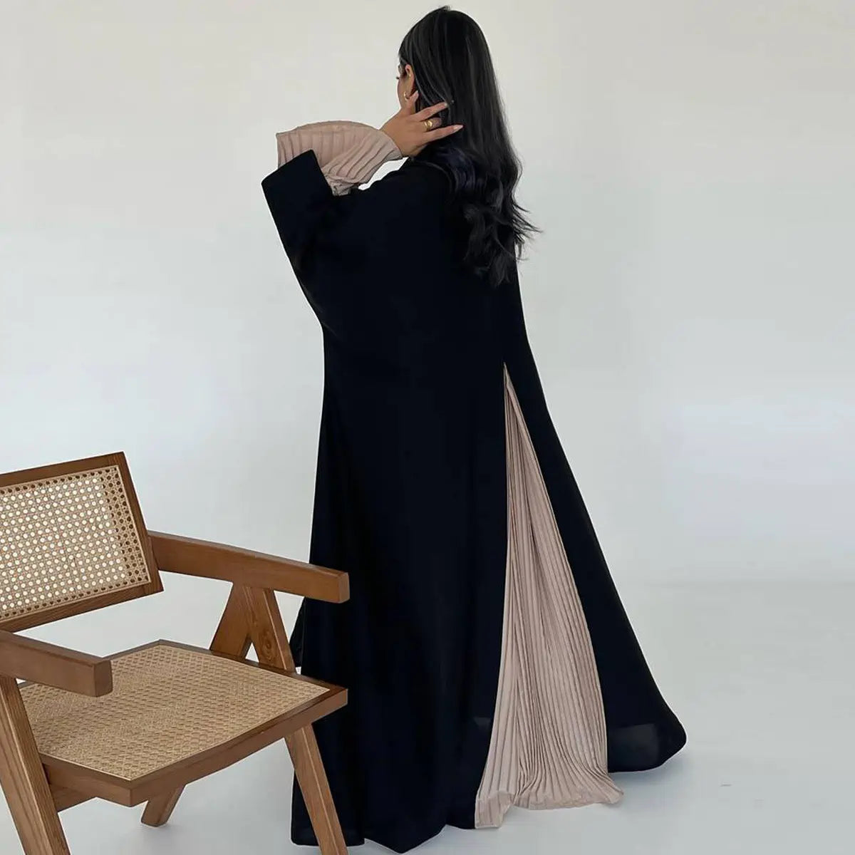Robe Abaya ouverte en cardigan plissé et froissé #25185