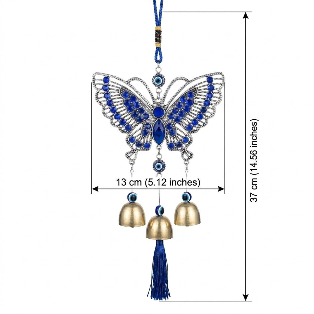 Blue Evil Eye Decor Wall Hanging Ornament Door Hanger Home Protection - With Wind Bell and Butterfly - #EBE2603
