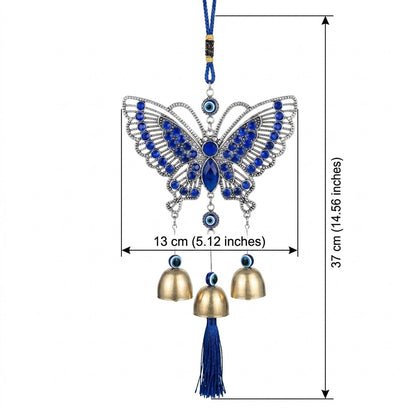 Blue Evil Eye Decor Wall Hanging Ornament Door Hanger Home Protection - With Wind Bell and Butterfly - #EBE2603