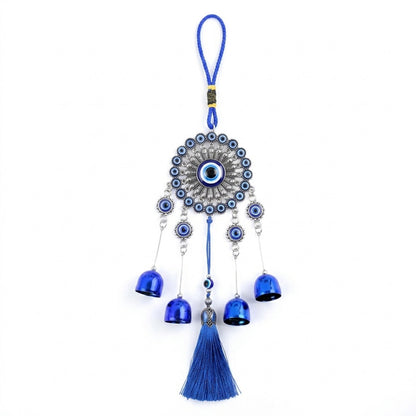 Blue Evil Eye Decor Wall Hanging Ornament Door Hanger Home Protection - With Wind Bell and Tassel - #EBE2602