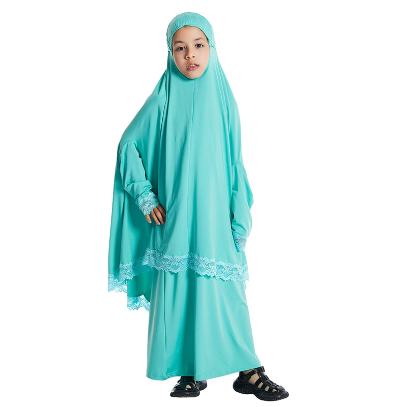Arab Girl Jilbab Suit Prayer Dress 2 Pieces Set With Tops Robe Jilbab And Skirt