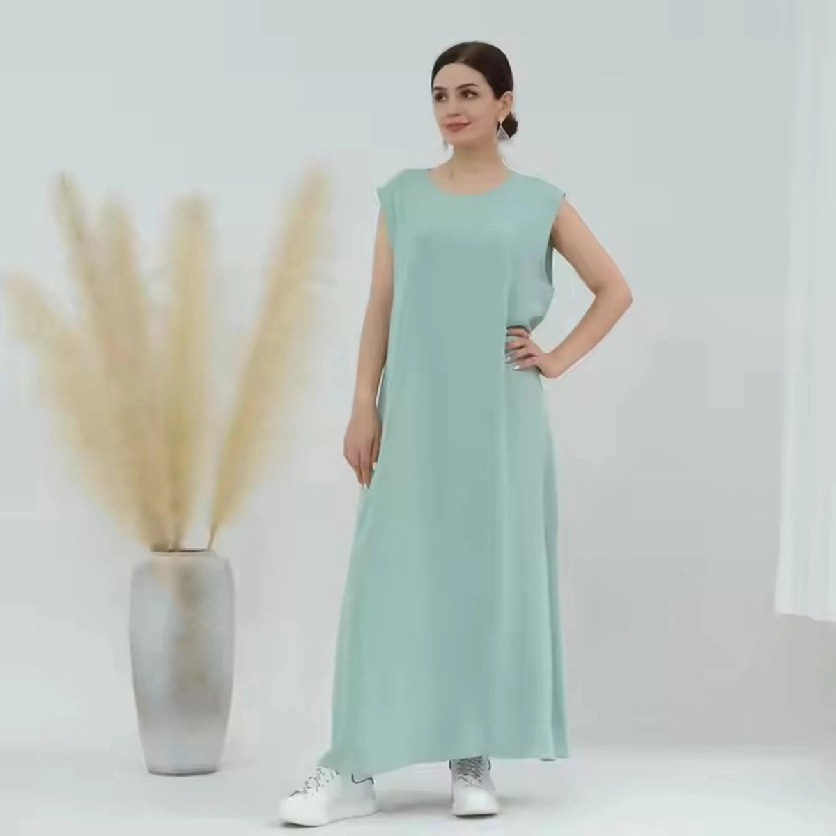 Robe de dessous froissée sans manches pour femmes musulmanes, 11 couleurs au choix, n° 25480