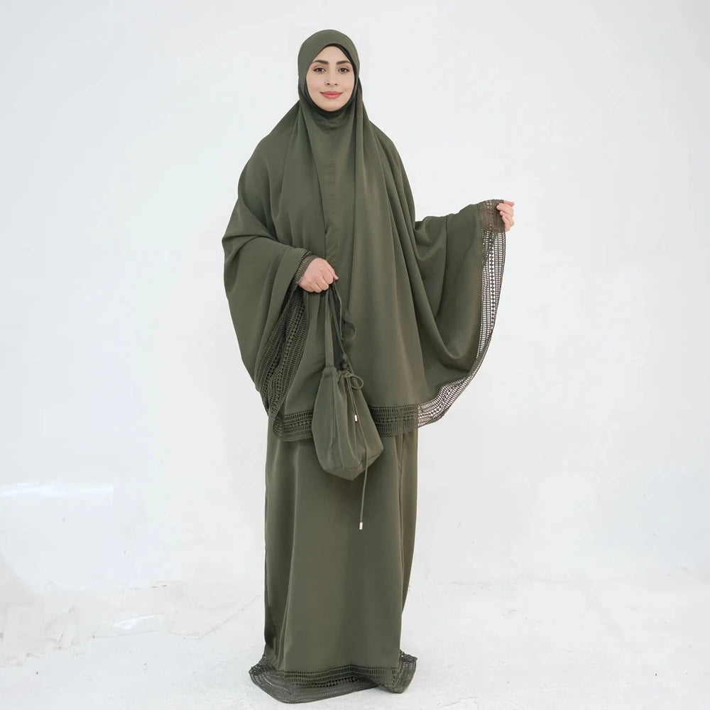 Ensemble 4 pièces Jilbab, robe de prière, abaya, tapis de prière et sac #25956