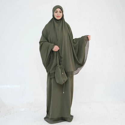 Ensemble 4 pièces Jilbab, robe de prière, abaya, tapis de prière et sac #25956