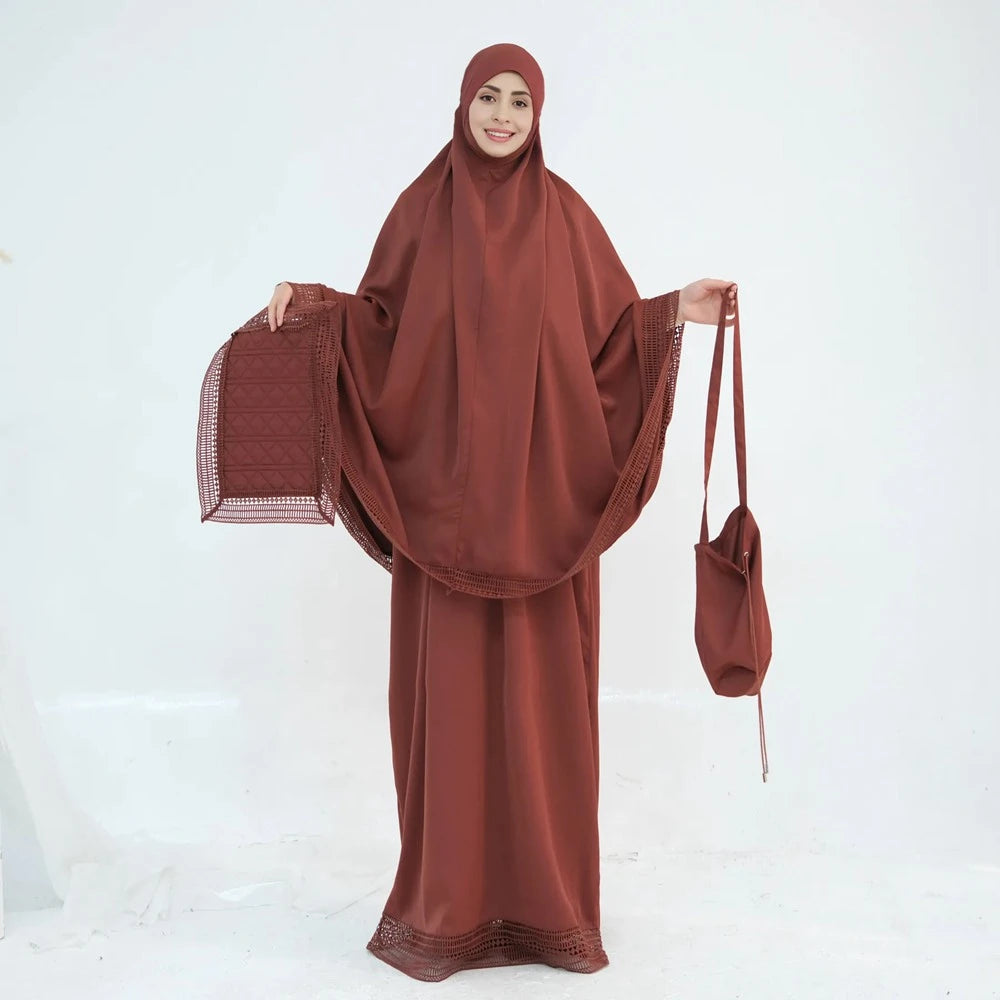 Ensemble 4 pièces Jilbab, robe de prière, abaya, tapis de prière et sac #25956