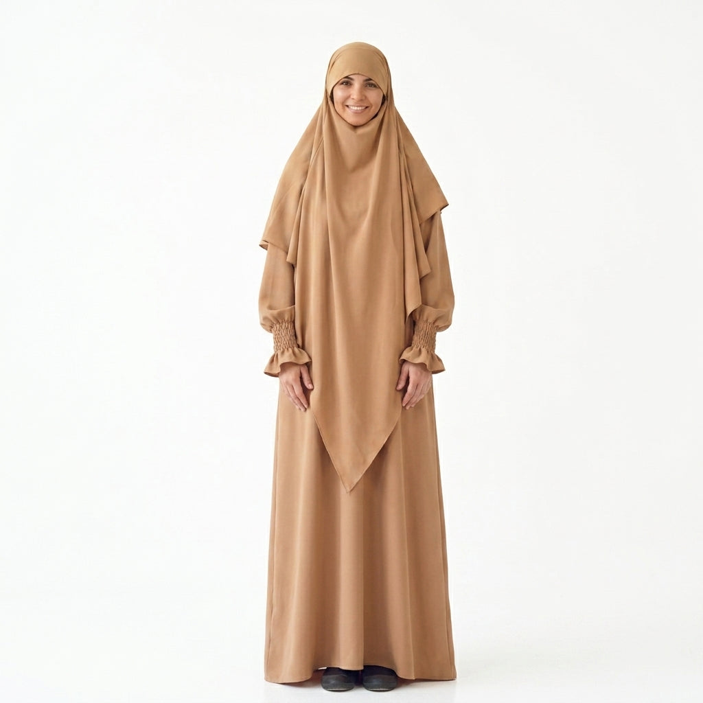 Ensemble 2 pièces Jilbab Robe de prière avec deux couches Khimar pour femmes arabes