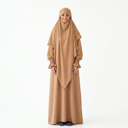 Ensemble 2 pièces Jilbab Robe de prière avec deux couches Khimar pour femmes arabes