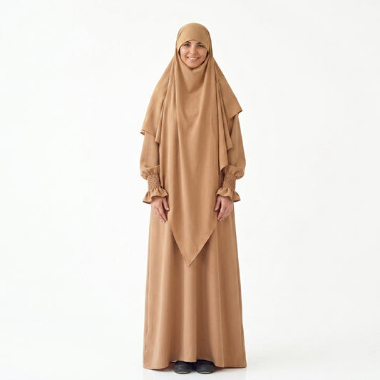 Ensemble 2 pièces Jilbab Robe de prière avec deux couches Khimar pour femmes arabes