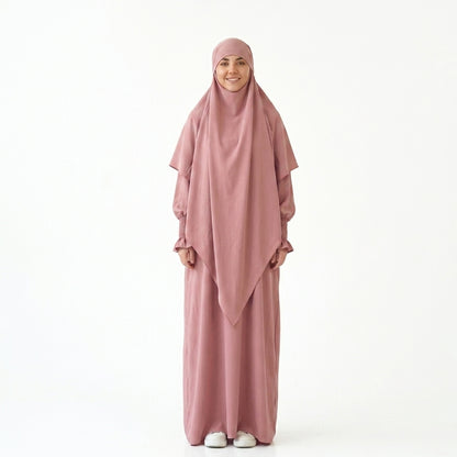 Ensemble 2 pièces Jilbab Robe de prière avec deux couches Khimar pour femmes arabes
