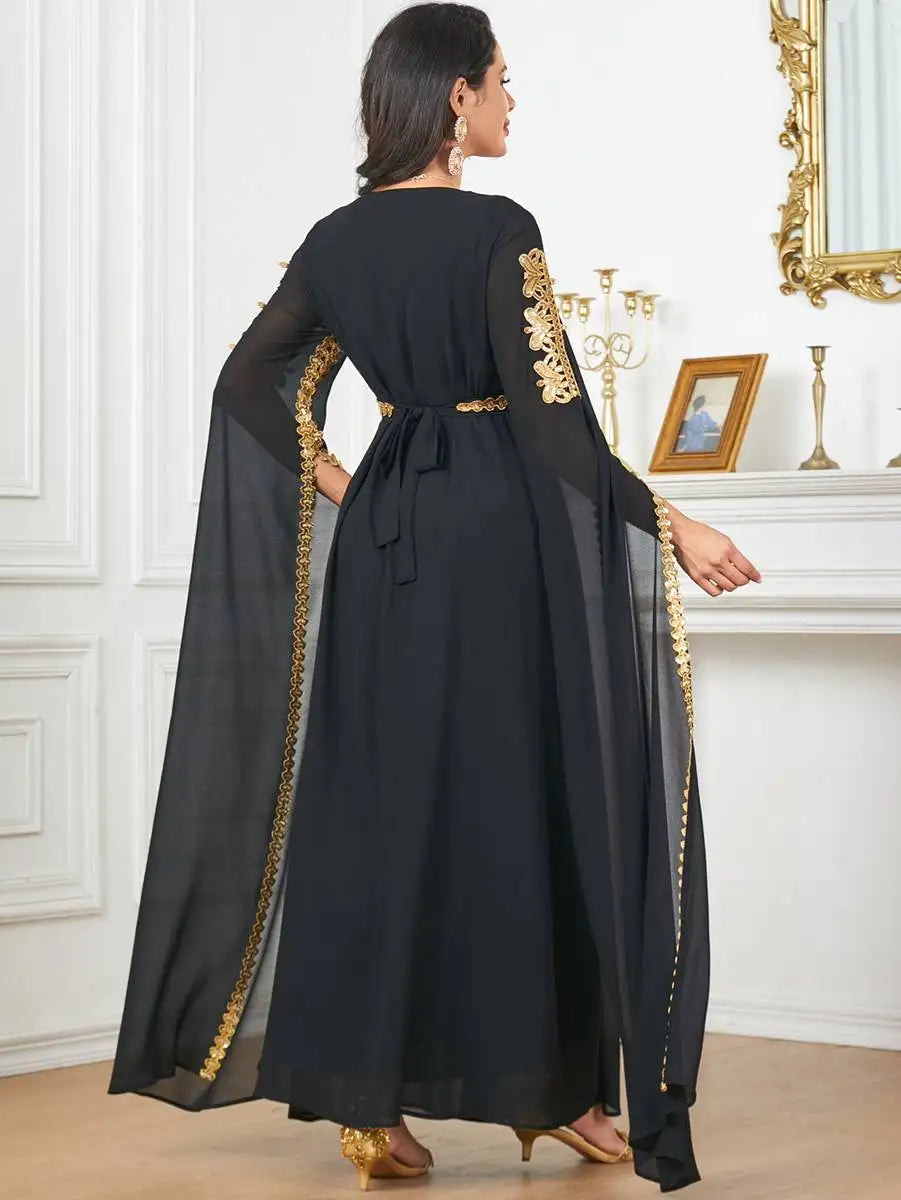 Robe caftan arabe en mousseline de soie à manches raglan pour l'Aïd