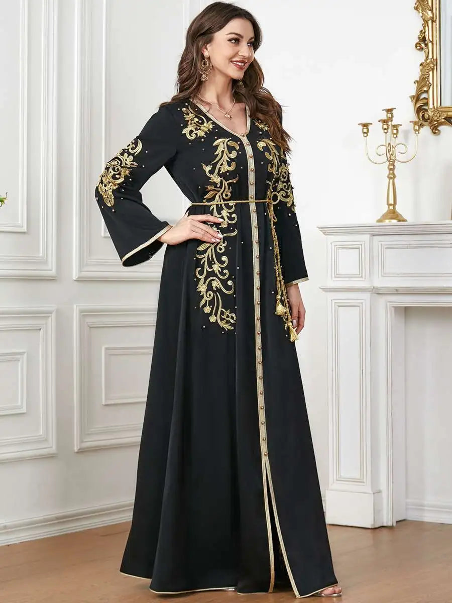 Robe de l'Aïd en satin brodé, caftan pour femme, style arabe du Moyen-Orient