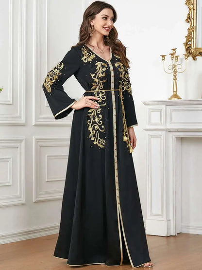 Robe de l'Aïd en satin brodé, caftan pour femme, style arabe du Moyen-Orient