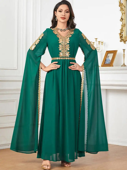 Robe caftan arabe en mousseline de soie à manches raglan pour l'Aïd