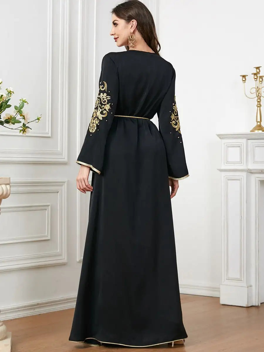 Robe de l'Aïd en satin brodé, caftan pour femme, style arabe du Moyen-Orient
