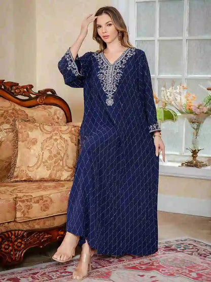 Eid Muslim Women Embroidery Cafan Kaftan Dress #25S174
