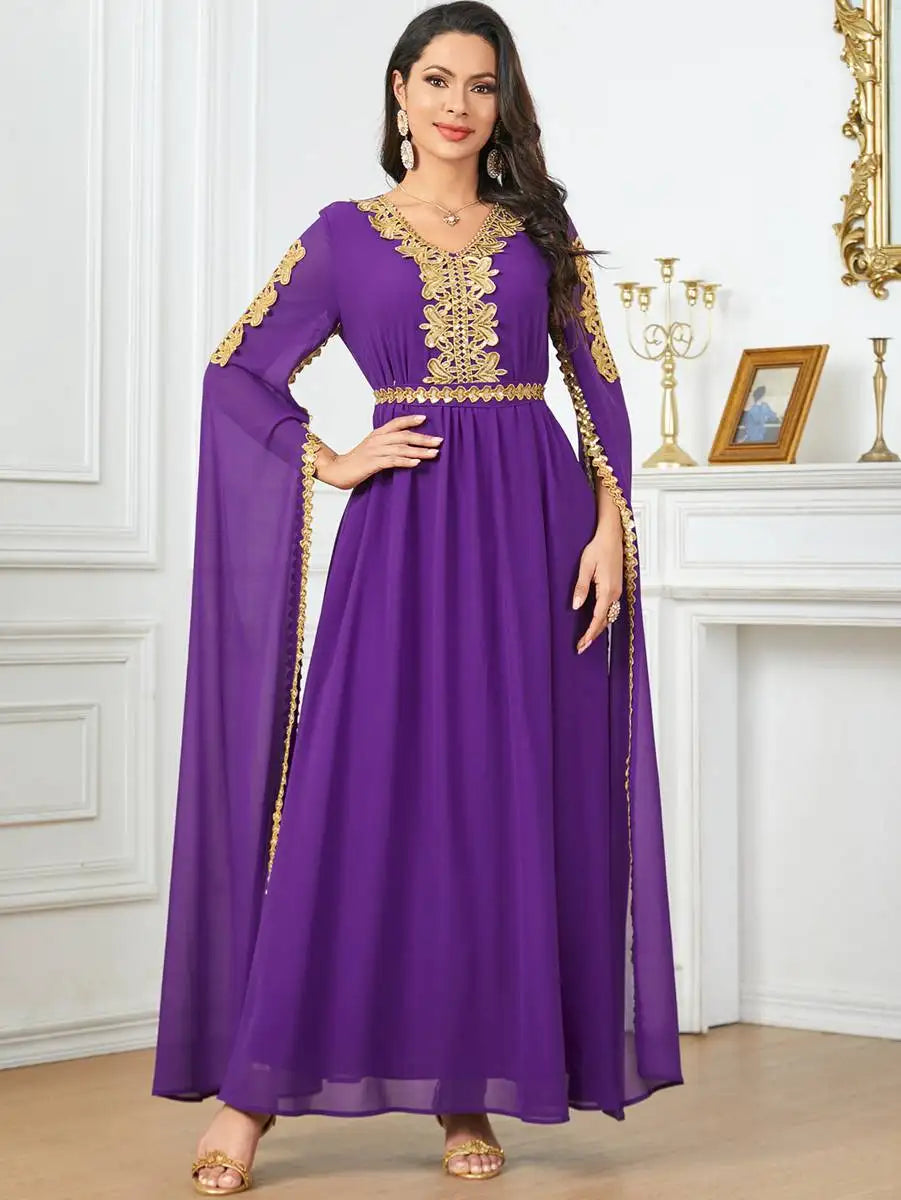 Robe caftan arabe en mousseline de soie à manches raglan pour l'Aïd