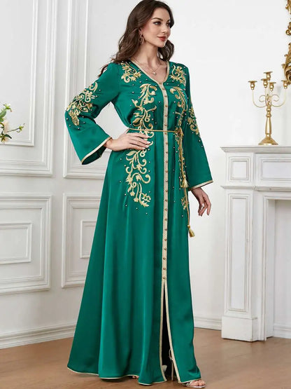 Robe de l'Aïd en satin brodé, caftan pour femme, style arabe du Moyen-Orient