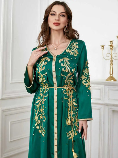 Robe de l'Aïd en satin brodé, caftan pour femme, style arabe du Moyen-Orient