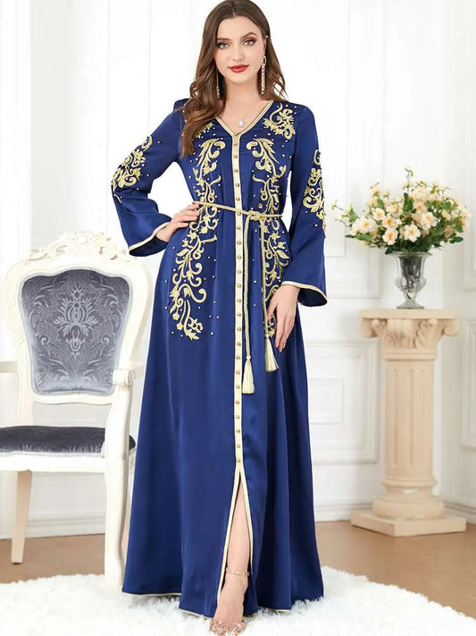 Robe de l'Aïd en satin brodé, caftan pour femme, style arabe du Moyen-Orient