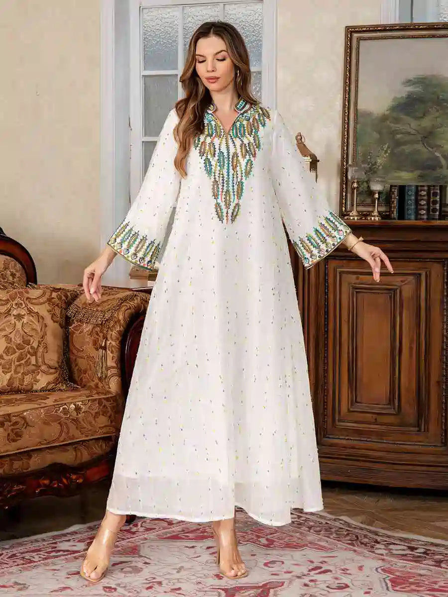 Eid Rope Embroidery Jalabiya Caftan Kaftan Dress #25S160
