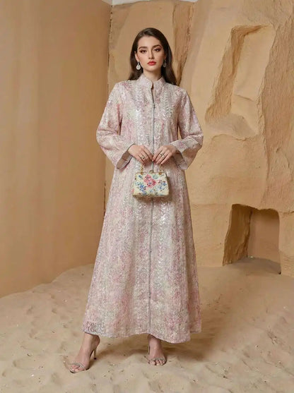 Eid Sequins Muslim Women Printed Caftan Kaftan Dress #25S157
