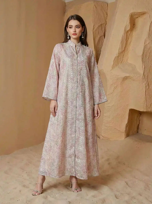 Eid Sequins Muslim Women Printed Caftan Kaftan Dress #25S157