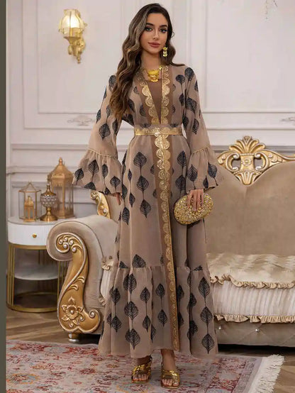 Eid Dress 2 Pieces Set Embroidery Caftan Kaftan Dress With Inner Sleeveless Dress #25469