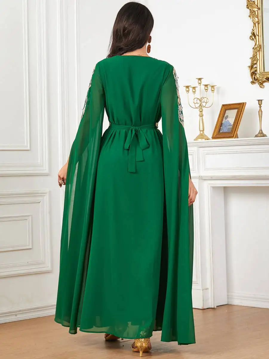 Robe Caftan arabe en mousseline de soie pour l'Aïd, Jalabiya