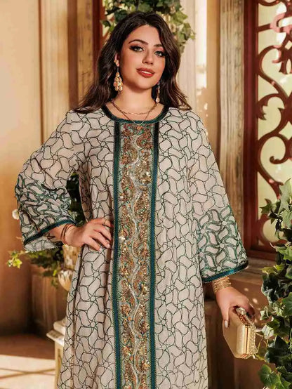Eid Dress Sequins Embroidery Jalabiya Caftan Kaftan Dress