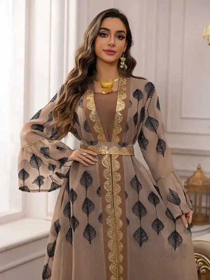 Eid Dress 2 Pieces Set Embroidery Caftan Kaftan Dress With Inner Sleeveless Dress #25469