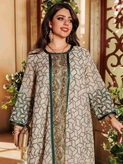 Eid Dress Sequins Embroidery Jalabiya Caftan Kaftan Dress