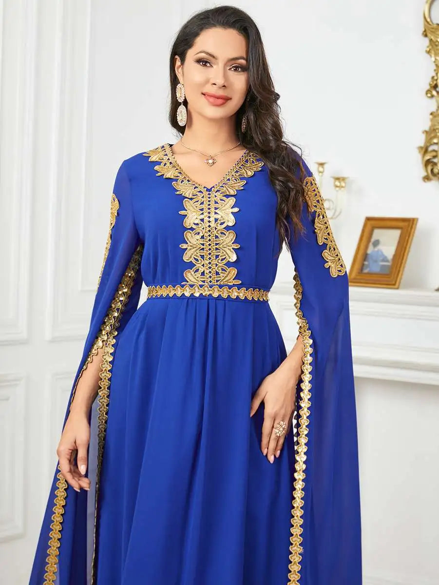 Robe caftan arabe en mousseline de soie à manches raglan pour l'Aïd