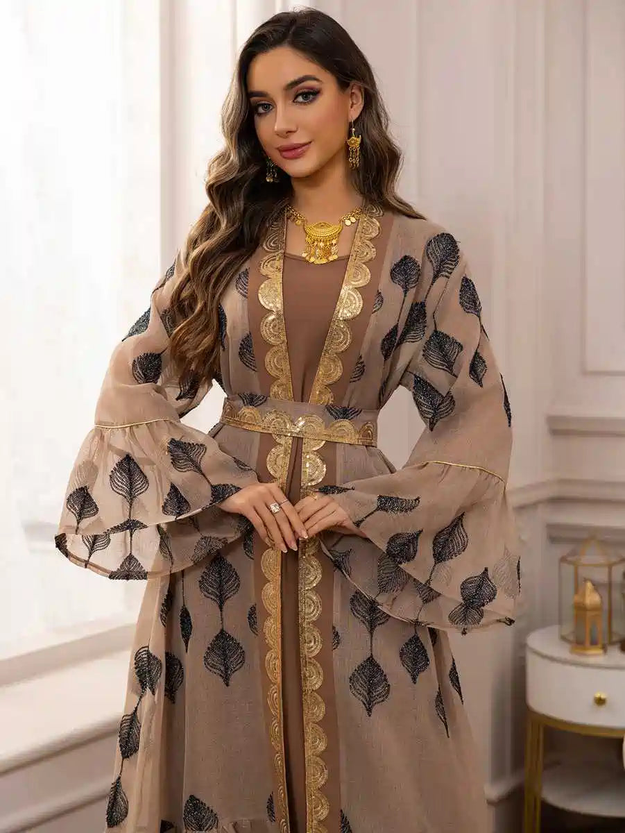 Eid Dress 2 Pieces Set Embroidery Caftan Kaftan Dress With Inner Sleeveless Dress #25469