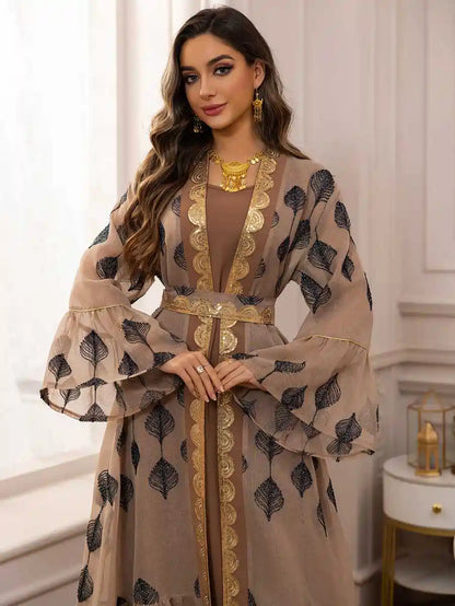 Eid Dress 2 Pieces Set Embroidery Caftan Kaftan Dress With Inner Sleeveless Dress #25469