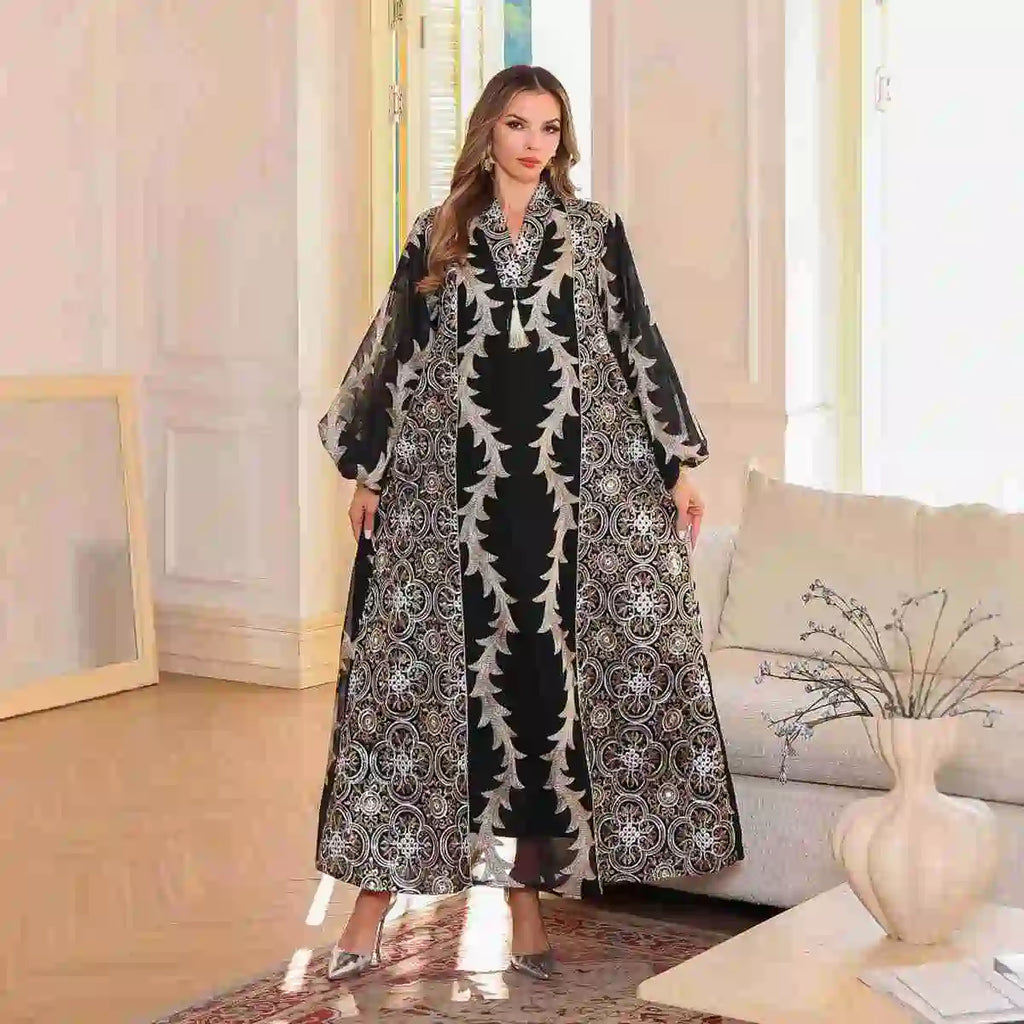 Eid Dress Mesh Embroidery Caftan Kaftan Dress #25S140