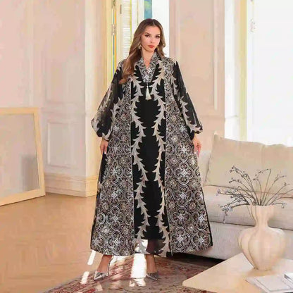 Eid Dress Mesh Embroidery Caftan Kaftan Dress #25S140