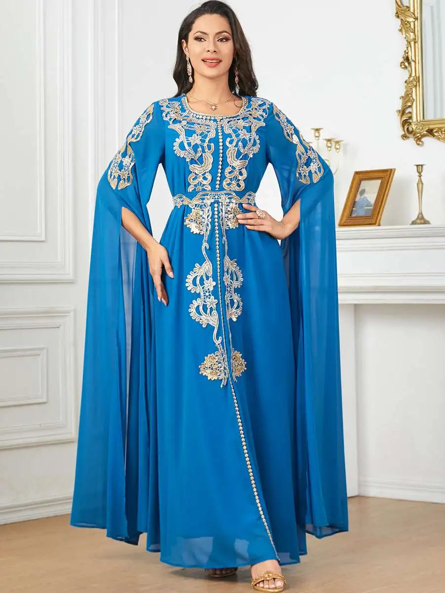 Robe Caftan arabe en mousseline de soie pour l'Aïd, Jalabiya